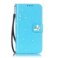 LG K30 Wallet Case LG K10 2018 Case with HD Screen Protector PU Leather Flip Butterfly Flower Case with Credit Card Holder and Kickstand Phone Cover for LG K10 Alpha/LG Premier Pro LTE Blue/Bling - B07DW6T77W
